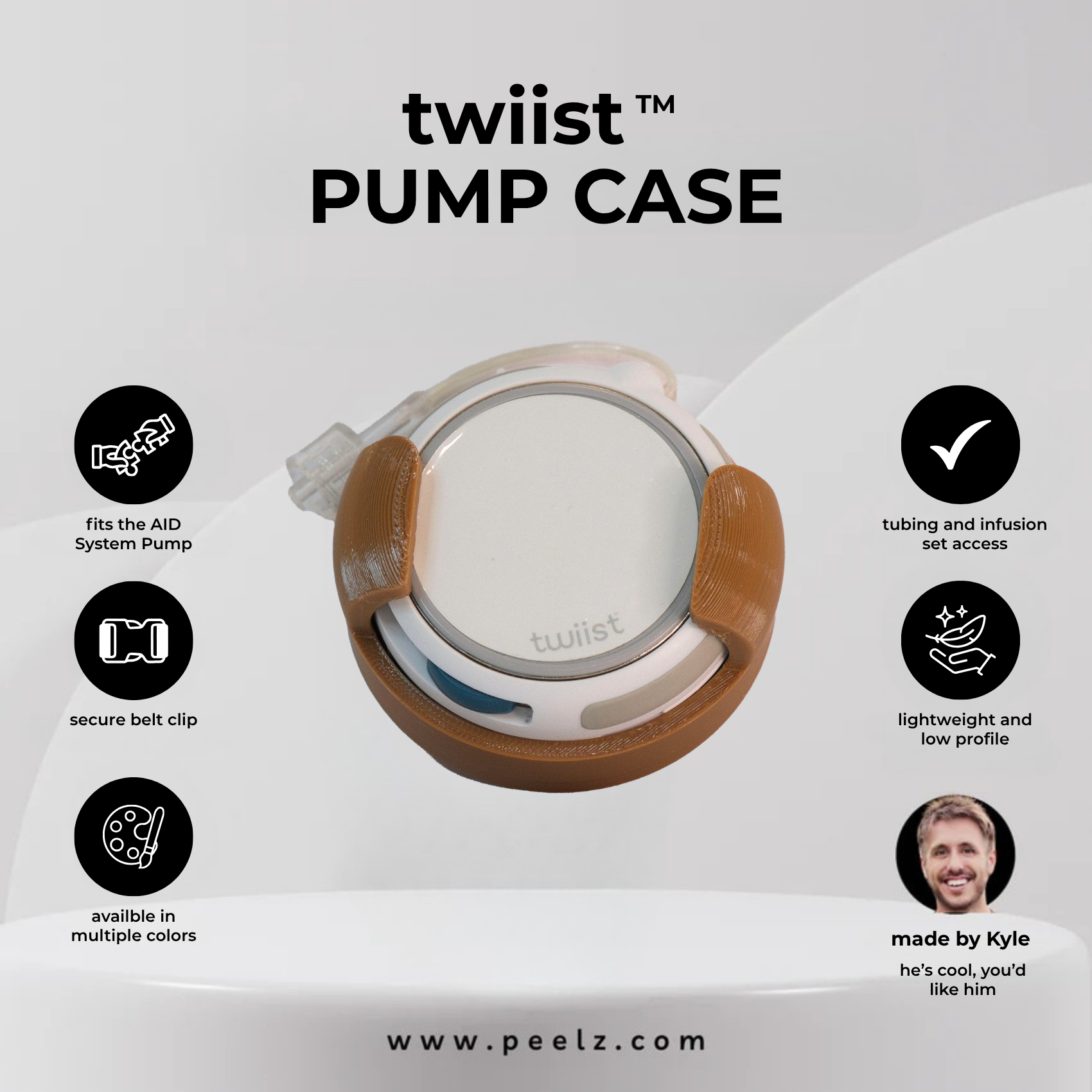 twiist™ AID System Pump Case with Belt Clip - Secure Carry Case for twiist - Pump Peelz
