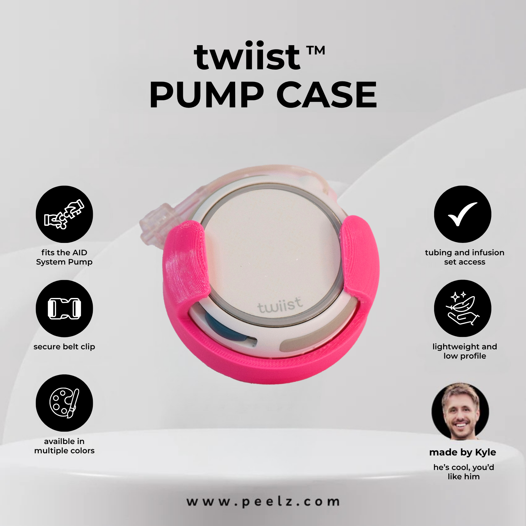 twiist™ AID System Pump Case with Belt Clip - Secure Carry Case for twiist - Pump Peelz