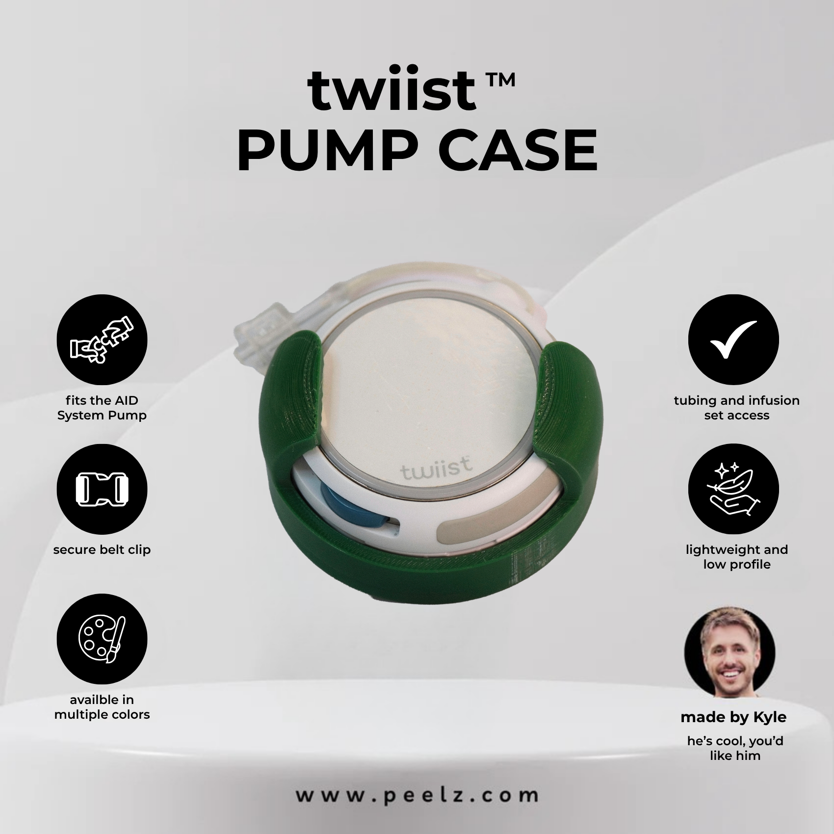 twiist™ AID System Pump Case with Belt Clip - Secure Carry Case for twiist - Pump Peelz