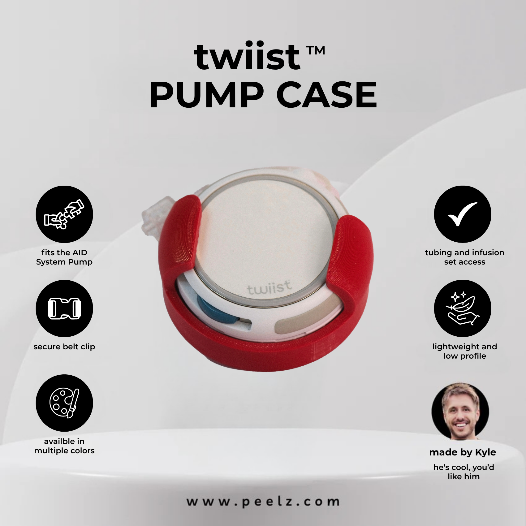 twiist™ AID System Pump Case with Belt Clip - Secure Carry Case for twiist - Pump Peelz