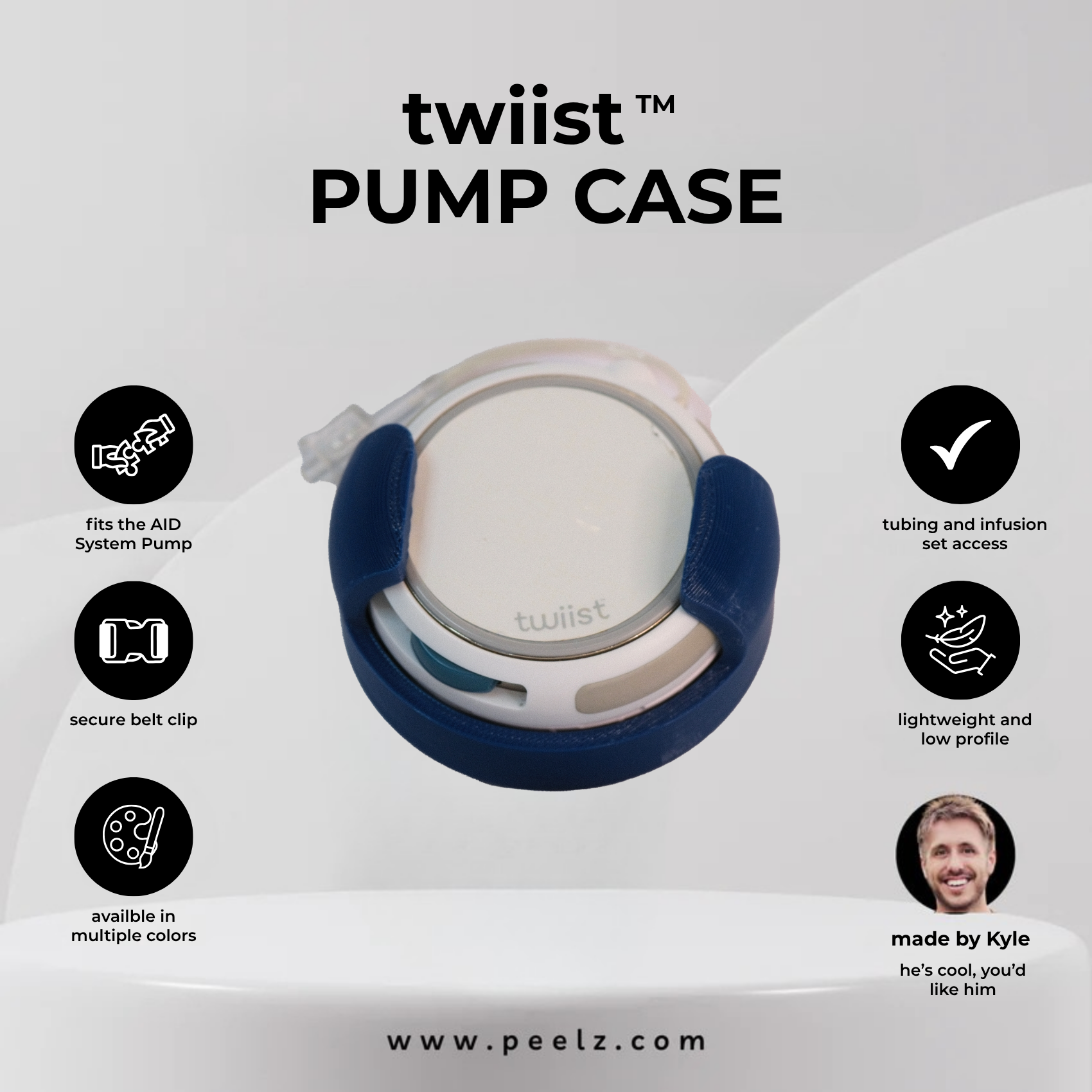 twiist™ AID System Pump Case with Belt Clip - Secure Carry Case for twiist - Pump Peelz