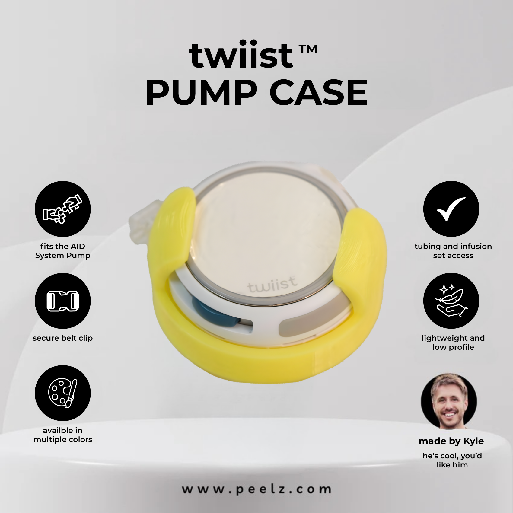 twiist™ AID System Pump Case with Belt Clip - Secure Carry Case for twiist - Pump Peelz