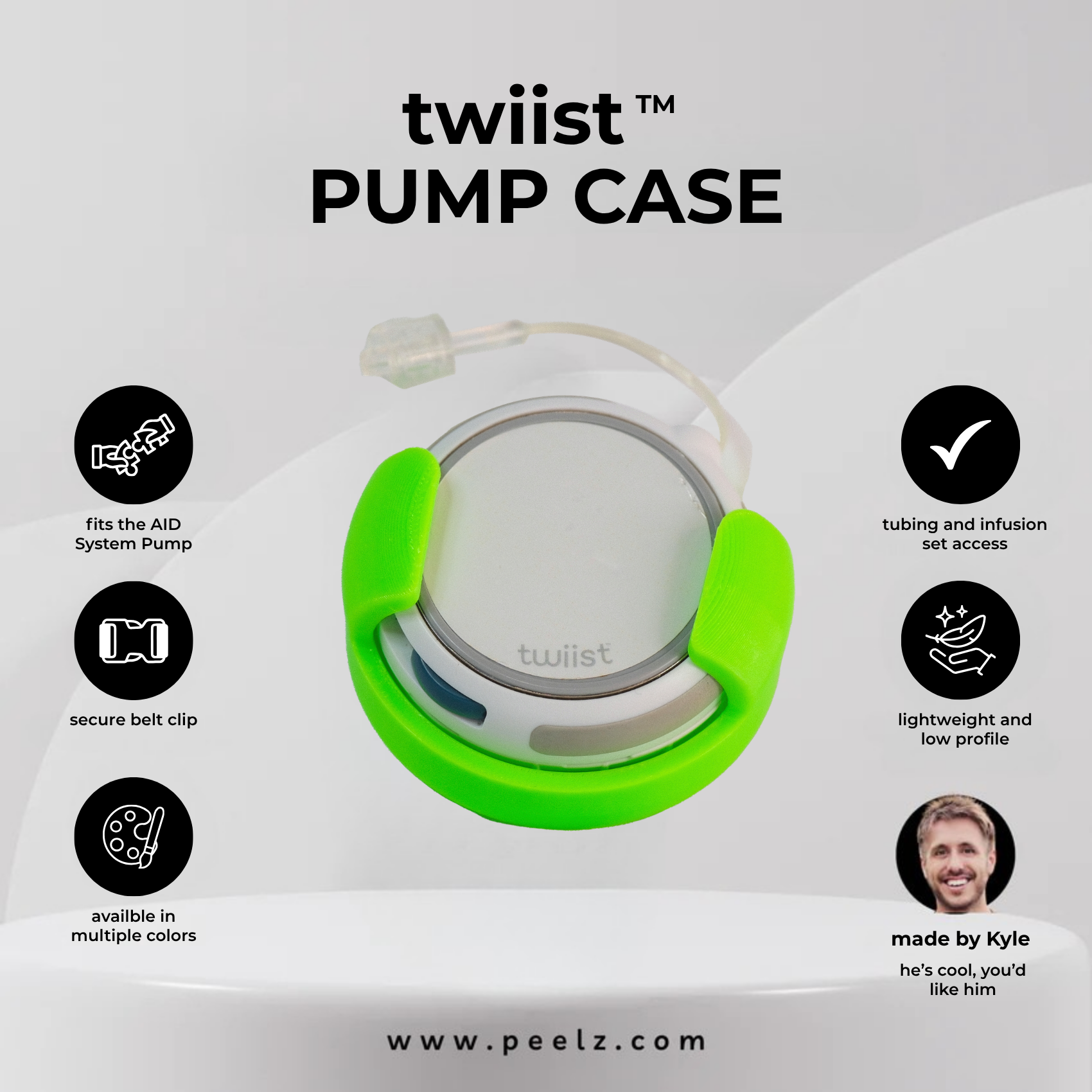 twiist™ AID System Pump Case with Belt Clip - Secure Carry Case for twiist - Pump Peelz