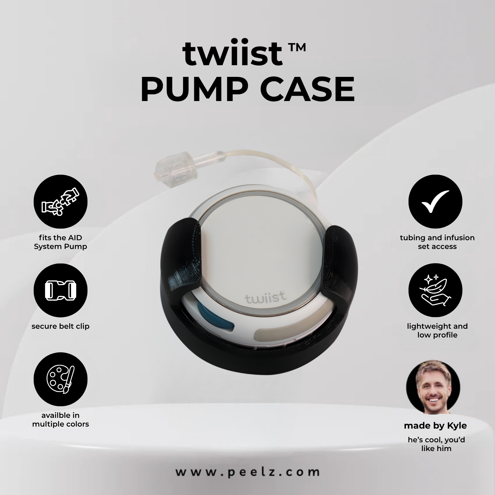 twiist™ AID System Pump Case with Belt Clip - Secure Carry Case for twiist - Pump Peelz