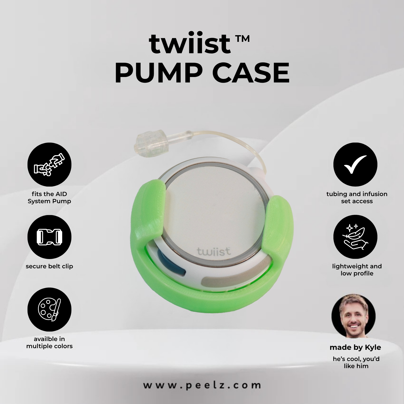 twiist™ AID System Pump Case with Belt Clip - Secure Carry Case for twiist - Pump Peelz