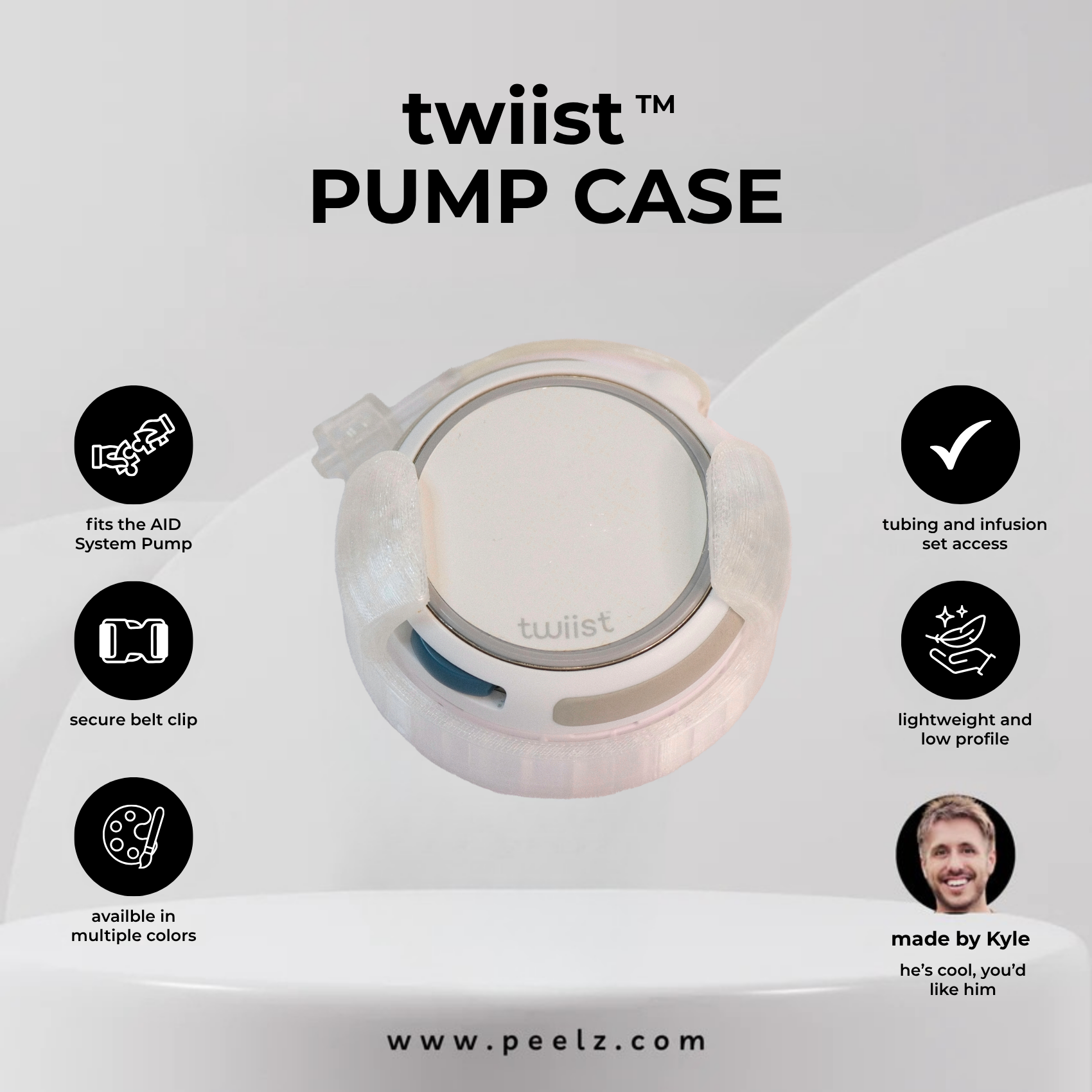 twiist™ AID System Pump Case with Belt Clip - Secure Carry Case for twiist - Pump Peelz