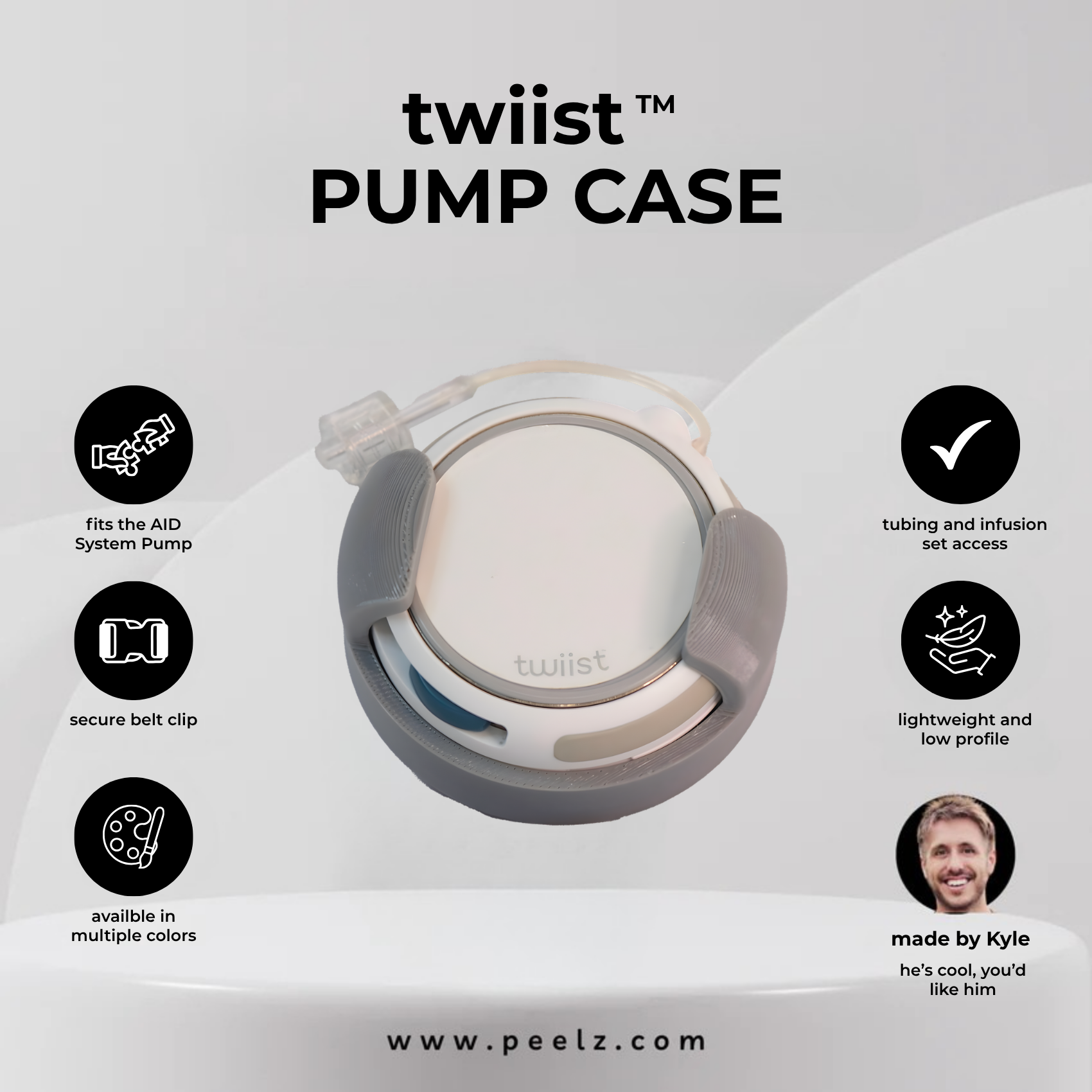 twiist™ AID System Pump Case with Belt Clip - Secure Carry Case for twiist - Pump Peelz
