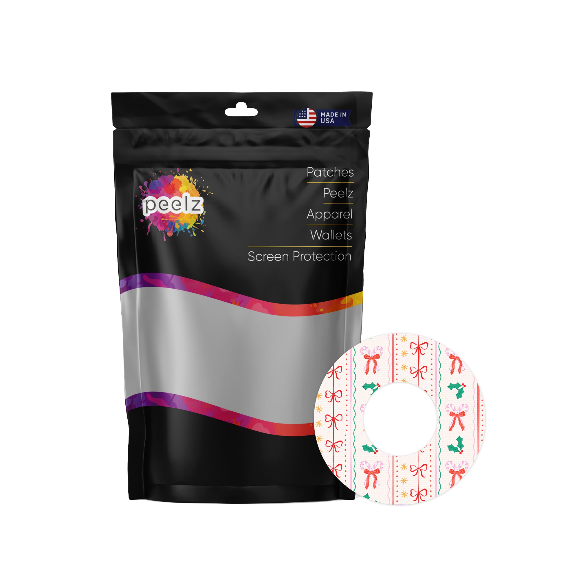 Holly Jolly Ribbon Freestyle Libre 2 Patch Tape - Pump Peelz