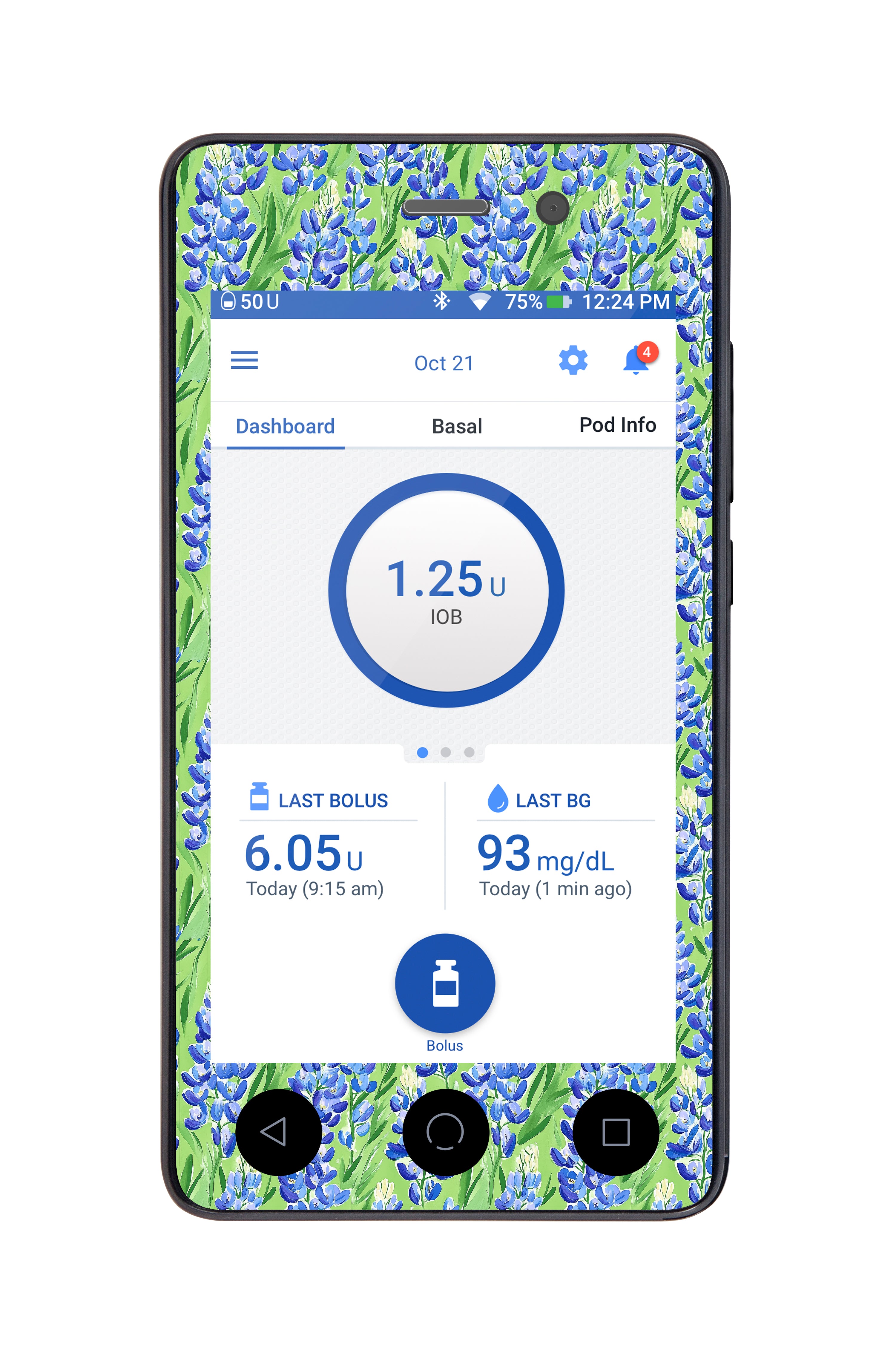 Blue Blooms Sticker for Omnipod DASH ® PDM – Pump Peelz