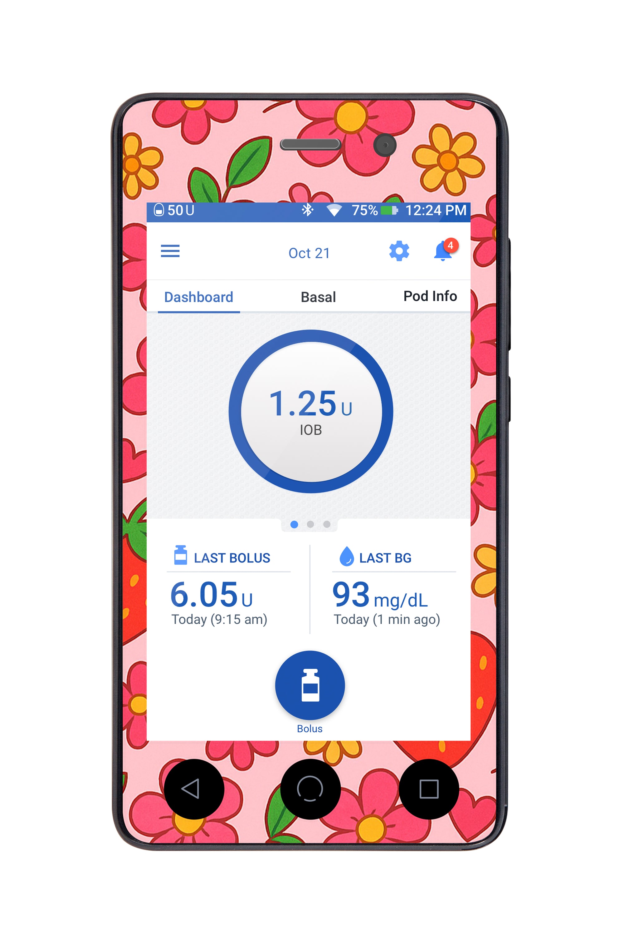 Strawberry Garden Sticker for Omnipod DASH® PDM – Pump Peelz