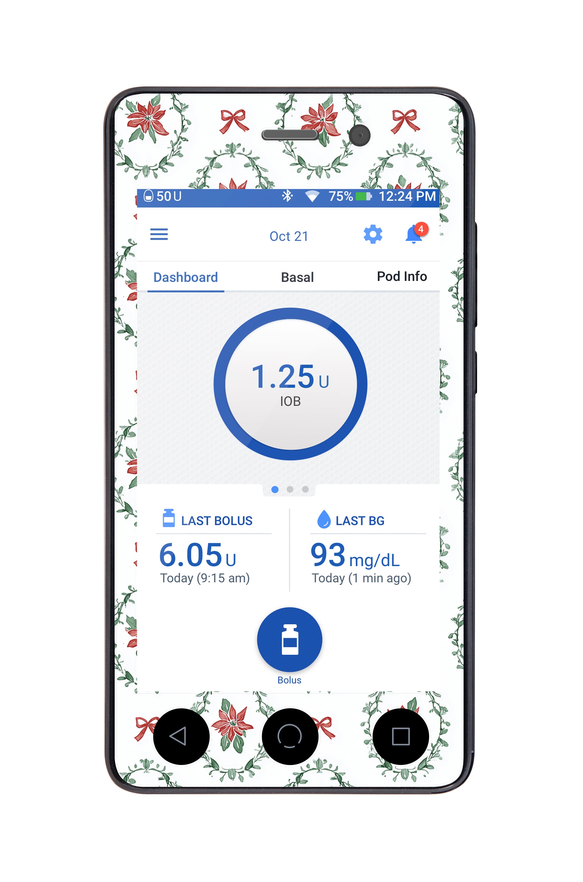 Poinsettia Parade Sticker for Omnipod DASH® PDM – Pump Peelz