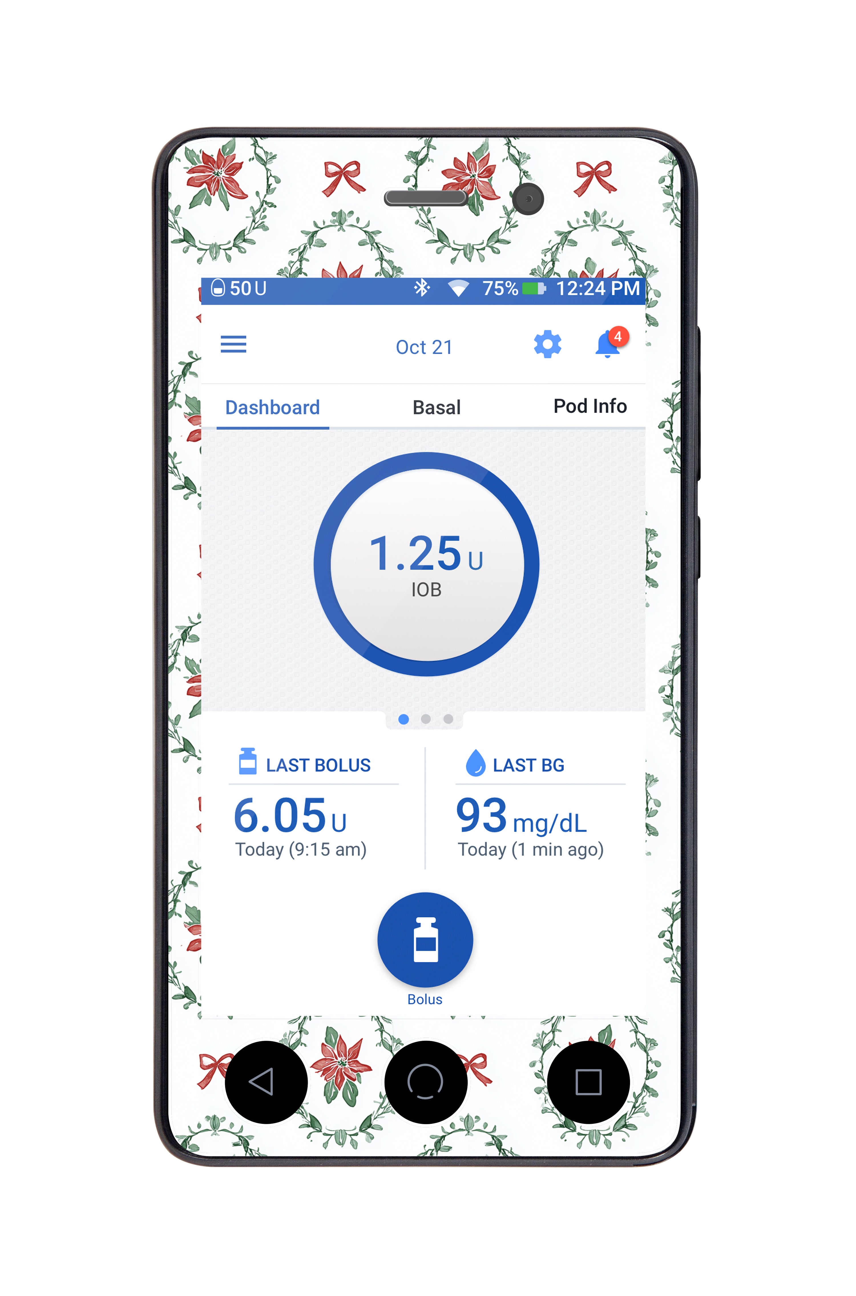 Poinsettia Parade Sticker for Omnipod DASH® PDM – Pump Peelz