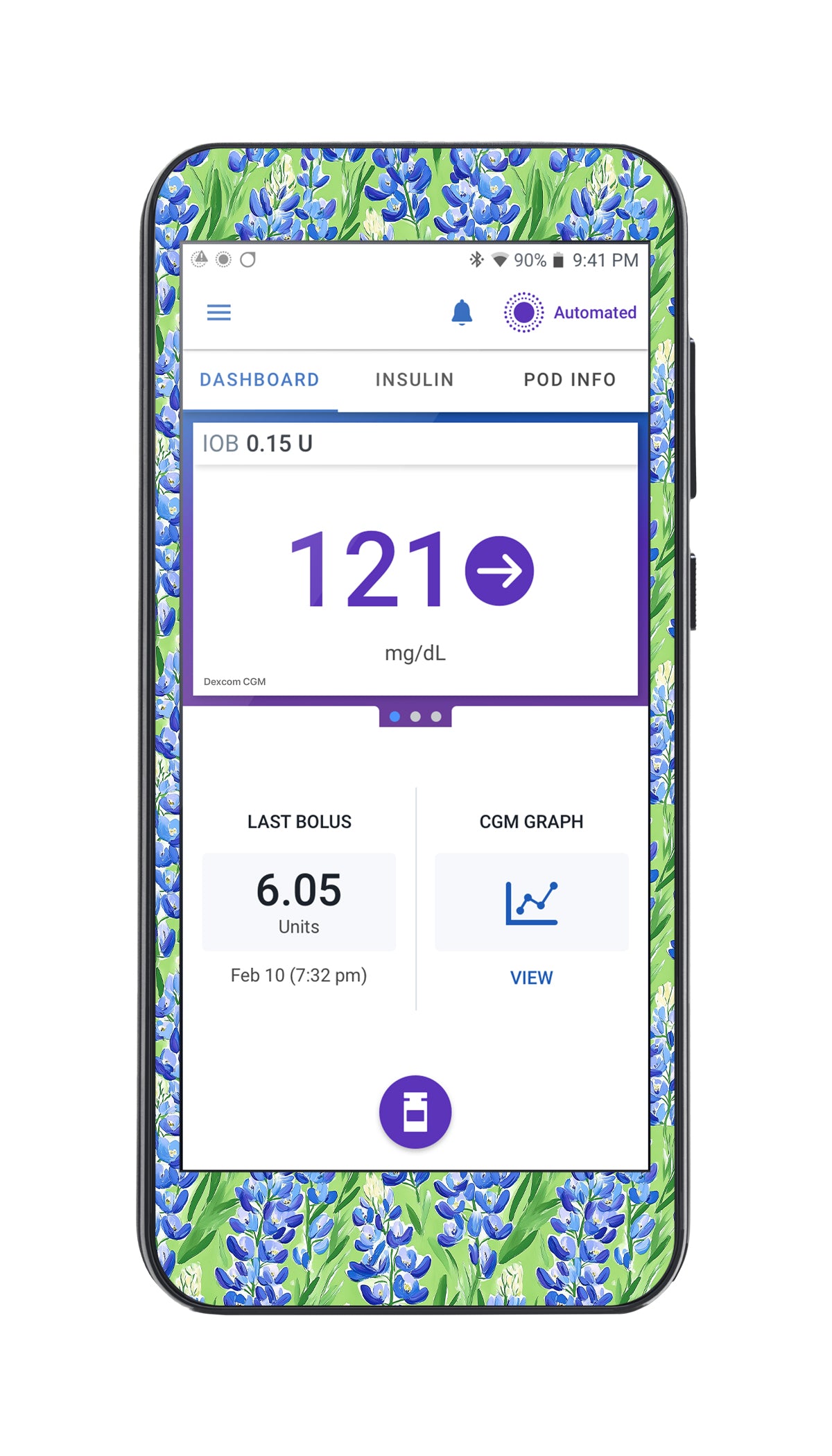 Blue Blooms Sticker for Omnipod ® 5 Controller – Pump Peelz