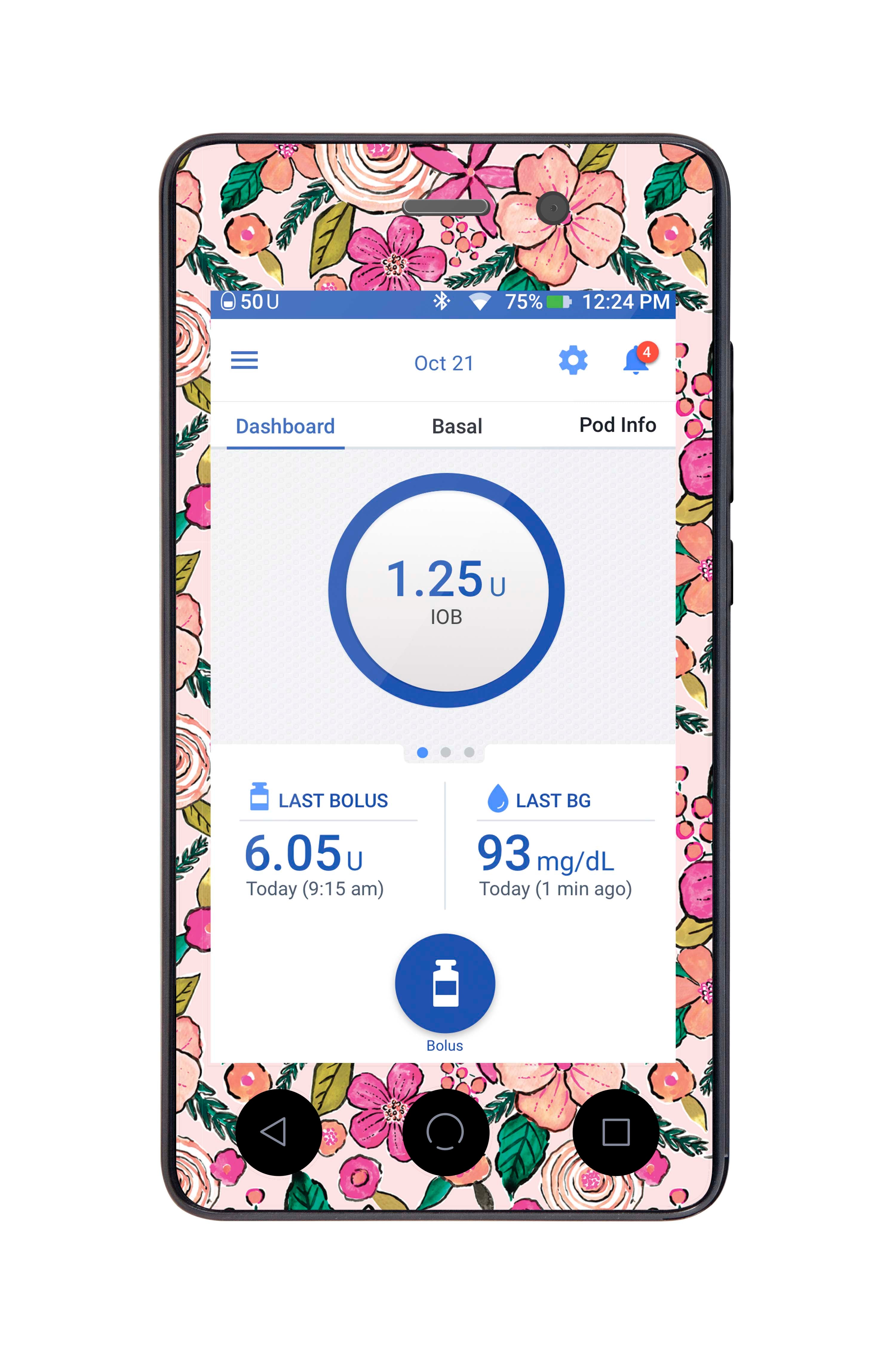 Peach Floral Omnipod Dash Peelz For Pdm