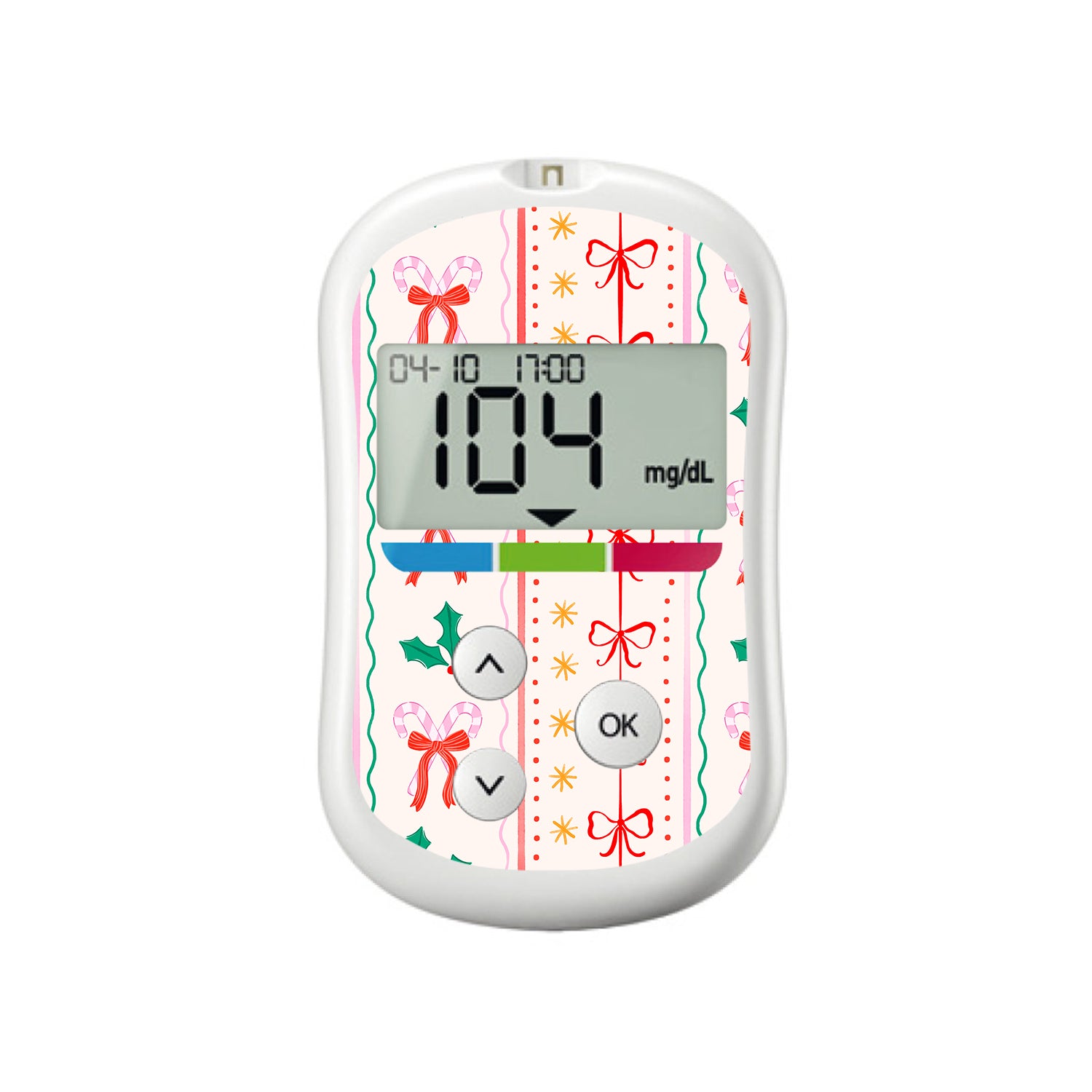 Holly Jolly Ribbon OneTouch Verio Flex Glucometer Sticker - Pump Peelz