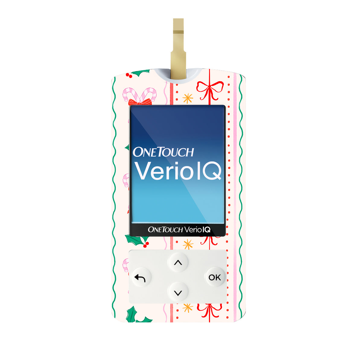 Holly Jolly Ribbon OneTouch Verio IQ Glucometer Sticker - Pump Peelz